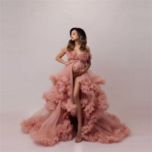 Load image into Gallery viewer, V Neck Ruffles Maternity Robes/Dress for Photo Shoot