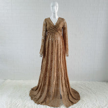Load image into Gallery viewer, Boho Style Maternity Photography Dress Sides Slit Hollow Out Lace