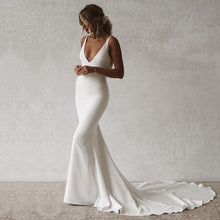 Load image into Gallery viewer, Sexy Mermaid Wedding Dress V-Neck Open Back Boho Long Train With Accent  Buttons