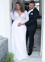 Load image into Gallery viewer, Fashionable Jeweled Neckline Sheath/Column Plus Size Bridal Dress With Beading And Open Back - A Thrifty Bride Shop