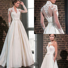 Load image into Gallery viewer, Elegant Sweetheart Satin Wedding Dress with Jacket Long Sleeve Floor Length Has Pockets - A Thrifty Bride Shop