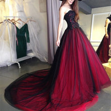 Load image into Gallery viewer, Sexy Gothic Bride Dress Black And Red Sweetheart Beading Lace Up Back Bodice And Long Court Train
