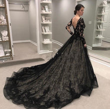 Load image into Gallery viewer, Beautiful Alternative/Gothic Dress Ball Gown V-neck Long Sleeves Tulle And Lace Appliques - A Thrifty Bride Shop