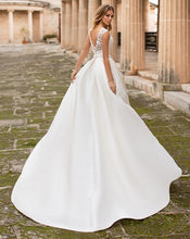 Load image into Gallery viewer, Lovely Satin Wedding Dress With Cap Sleeves And Lace Appliques - A Thrifty Bride Shop