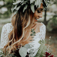 Load image into Gallery viewer, Boho Beach Bride Wedding Dress Two Pieces Features 3/4 Length Sleeves Made With Chiffon And Lace