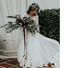 Load image into Gallery viewer, Boho Beach Bride Wedding Dress Two Pieces Features 3/4 Length Sleeves Made With Chiffon And Lace