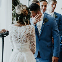 Load image into Gallery viewer, Boho Beach Bride Wedding Dress Two Pieces Features 3/4 Length Sleeves Made With Chiffon And Lace