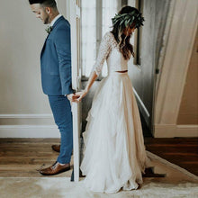 Load image into Gallery viewer, Boho Beach Bride Wedding Dress Two Pieces Features 3/4 Length Sleeves Made With Chiffon And Lace