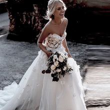 Load image into Gallery viewer, Beautiful Bohemian Wedding Dress Appliqued With 3D Flowers Tiered Tulle Skirt A-Line Bodice Very Dramatic