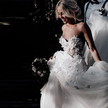 Load image into Gallery viewer, Beautiful Bohemian Wedding Dress Appliqued With 3D Flowers Tiered Tulle Skirt A-Line Bodice Very Dramatic