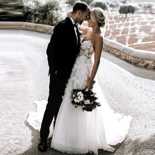 Load image into Gallery viewer, Beautiful Bohemian Wedding Dress Appliqued With 3D Flowers Tiered Tulle Skirt A-Line Bodice Very Dramatic