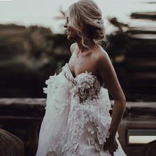 Load image into Gallery viewer, Beautiful Bohemian Wedding Dress Appliqued With 3D Flowers Tiered Tulle Skirt A-Line Bodice Very Dramatic