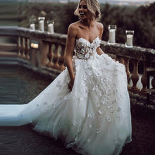 Load image into Gallery viewer, Beautiful Bohemian Wedding Dress Appliqued With 3D Flowers Tiered Tulle Skirt A-Line Bodice Very Dramatic