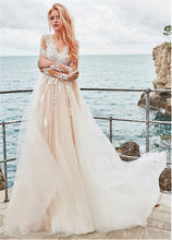 Load image into Gallery viewer, Exquisite Tulle V-neck A-line Wedding Dress With Lace Appliques Elegant Tulle Long Skirt - A Thrifty Bride Shop
