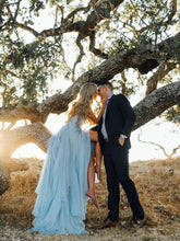 Load image into Gallery viewer, Subtle Yet Sexy Beach Ceremony Dress A Line Bodice Backless With Thigh High Split Made in Chiffon Has A Features Train