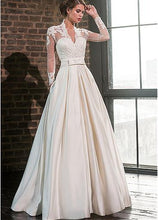 Load image into Gallery viewer, Elegant Sweetheart Satin Wedding Dress with Jacket Long Sleeve Floor Length Has Pockets - A Thrifty Bride Shop