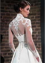 Load image into Gallery viewer, Elegant Sweetheart Satin Wedding Dress with Jacket Long Sleeve Floor Length Has Pockets - A Thrifty Bride Shop