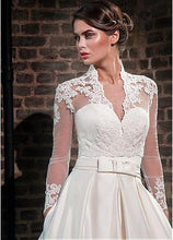 Load image into Gallery viewer, Elegant Sweetheart Satin Wedding Dress with Jacket Long Sleeve Floor Length Has Pockets - A Thrifty Bride Shop