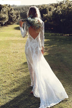 Load image into Gallery viewer, Bohemian Inspired Lace Long Sleeve Ivory Beach Wedding Dress
