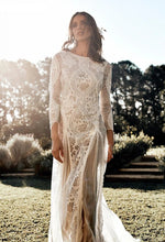 Load image into Gallery viewer, Bohemian Inspired Lace Long Sleeve Ivory Beach Wedding Dress