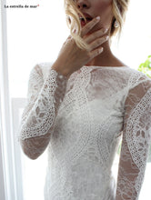 Load image into Gallery viewer, Bohemian Inspired Lace Long Sleeve Ivory Beach Wedding Dress
