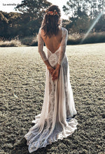Load image into Gallery viewer, Bohemian Inspired Lace Long Sleeve Ivory Beach Wedding Dress