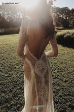 Load image into Gallery viewer, Bohemian Inspired Lace Long Sleeve Ivory Beach Wedding Dress