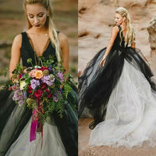 Load image into Gallery viewer, Vintage Ball Gown Gothic Bridal Dress Deep V Neck Sleeveless Lace Top And Tulle Skirt - A Thrifty Bride Shop