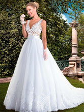 Load image into Gallery viewer, Vintage Inspired Stunning A-Line Wedding Dress With Lace Appliques And Long Train - A Thrifty Bride Shop