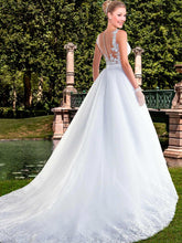 Load image into Gallery viewer, Vintage Inspired Stunning A-Line Wedding Dress With Lace Appliques And Long Train - A Thrifty Bride Shop
