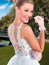 Load image into Gallery viewer, Vintage Inspired Stunning A-Line Wedding Dress With Lace Appliques And Long Train - A Thrifty Bride Shop