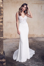Load image into Gallery viewer, Stunning Fall Sexy V Neckline Wedding Gown Sheath Cut Trumpet Skirt Lace Appliques Made In Chiffon - A Thrifty Bride Shop