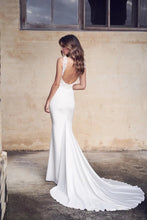 Load image into Gallery viewer, Stunning Fall Sexy V Neckline Wedding Gown Sheath Cut Trumpet Skirt Lace Appliques Made In Chiffon - A Thrifty Bride Shop