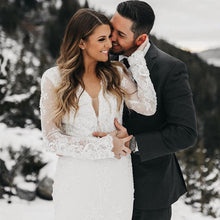 Load image into Gallery viewer, Backless Mermaid Wedding Dress Long Sleeves Deep V-neck Full Length Train