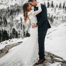 Load image into Gallery viewer, Backless Mermaid Wedding Dress Long Sleeves Deep V-neck Full Length Train