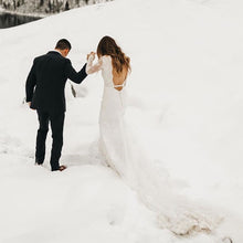 Load image into Gallery viewer, Backless Mermaid Wedding Dress Long Sleeves Deep V-neck Full Length Train