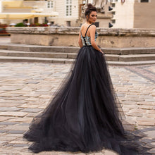 Load image into Gallery viewer, Stunning  A Line Black Bridal Dress  V Neck And Vintage Lace Are Some Of The Features Of This Sultry Gown Perfect For The Goth In You