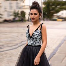 Load image into Gallery viewer, Stunning  A Line Black Bridal Dress  V Neck And Vintage Lace Are Some Of The Features Of This Sultry Gown Perfect For The Goth In You