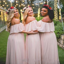 Load image into Gallery viewer, Chiffon Long Bridesmaids Gown/Dress Elegant Off The Shoulder Style - A Thrifty Bride Shop