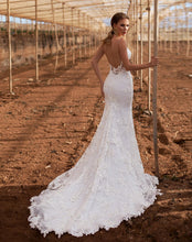 Load image into Gallery viewer, Sexy Mermaid Wedding Dress Spaghetti Straps V Neck 2020 Lace Appliqued Beach Inspired - A Thrifty Bride Shop