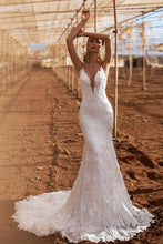 Load image into Gallery viewer, Sexy Mermaid Wedding Dress Spaghetti Straps V Neck 2020 Lace Appliqued Beach Inspired - A Thrifty Bride Shop