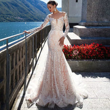 Load image into Gallery viewer, Luxury Mermaid Wedding Dress Long Sleeve And Sexy See Through Back - A Thrifty Bride Shop