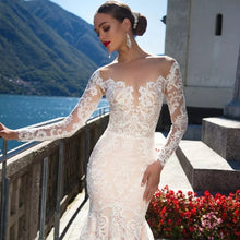 Load image into Gallery viewer, Luxury Mermaid Wedding Dress Long Sleeve And Sexy See Through Back - A Thrifty Bride Shop