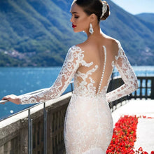Load image into Gallery viewer, Luxury Mermaid Wedding Dress Long Sleeve And Sexy See Through Back - A Thrifty Bride Shop