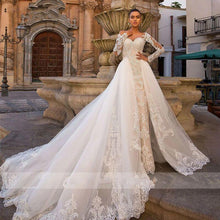Load image into Gallery viewer, Sexy Sweetheart Lace Mermaid Wedding Dress with Detachable Train Off Shoulder Long Sleeve 2 In 1 - A Thrifty Bride Shop
