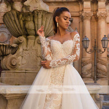 Load image into Gallery viewer, Sexy Sweetheart Lace Mermaid Wedding Dress with Detachable Train Off Shoulder Long Sleeve 2 In 1 - A Thrifty Bride Shop
