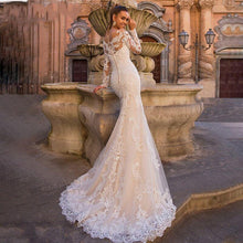 Load image into Gallery viewer, Sexy Sweetheart Lace Mermaid Wedding Dress with Detachable Train Off Shoulder Long Sleeve 2 In 1 - A Thrifty Bride Shop