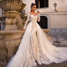 Load image into Gallery viewer, Sexy Sweetheart Lace Mermaid Wedding Dress with Detachable Train Off Shoulder Long Sleeve 2 In 1 - A Thrifty Bride Shop