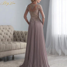 Load image into Gallery viewer, Stunning Pleated Chiffon And Lace Applique A Line 1/2 Sleeves Mother Of The Bride/Groom Dress