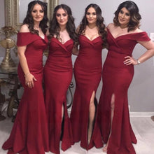 Load image into Gallery viewer, Elegant Off Shoulder Bridesmaid Dress With Slit Long Maxi Style